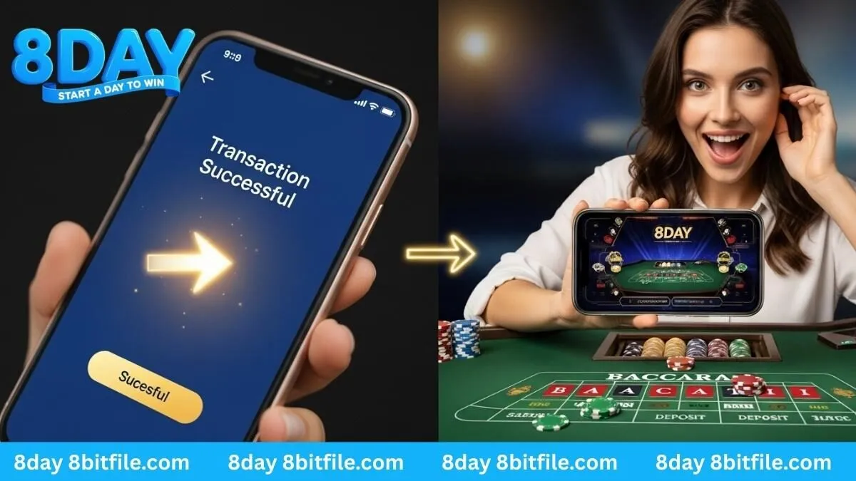 Quy trình nạp tiền 8DAY thành công và vào chơi game casino ngay lập tức trên điện thoại