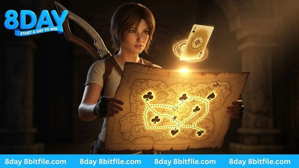 Nữ thám hiểm 8DAY tìm kho báu bằng bản đồ và lá bài vàng trong hầm mộ của game Victory Ark