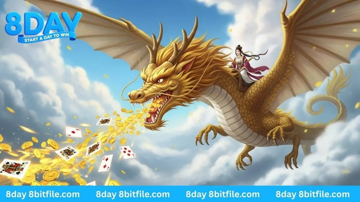 Rồng Thiêng trong game Jili 8DAY ban phát mưa vàng và lá bài cho người chơi