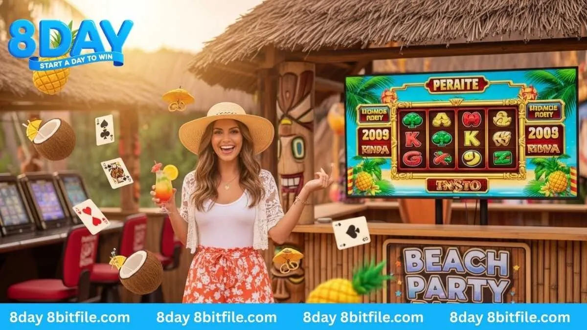 Show Bữa Tiệc Bãi Biển Live của Nổ Hũ MG Live 8DAY với MC xinh đẹp, dừa vàng và lá bài